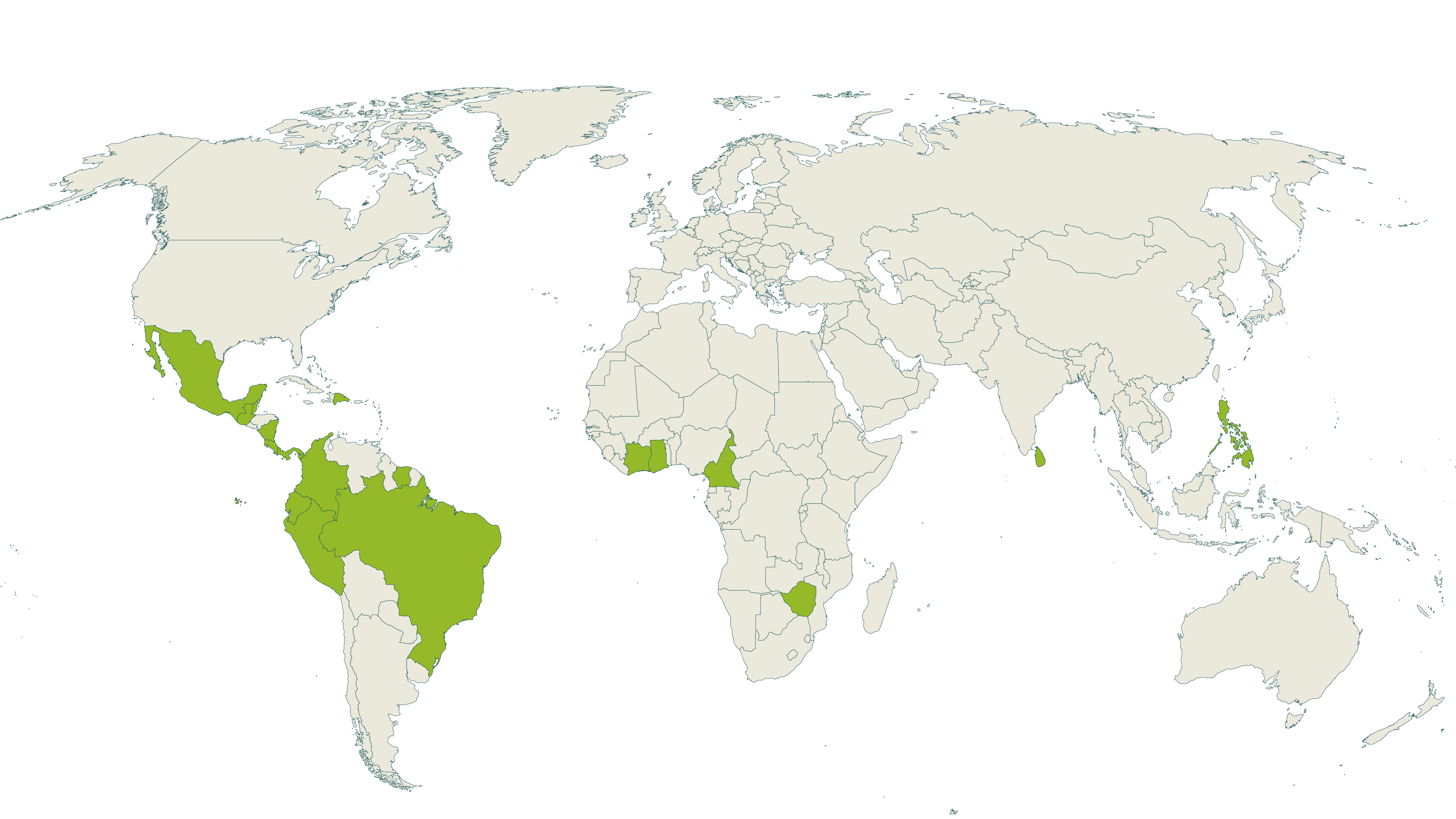 Map of current Rainforest Alliance certified bananas farms